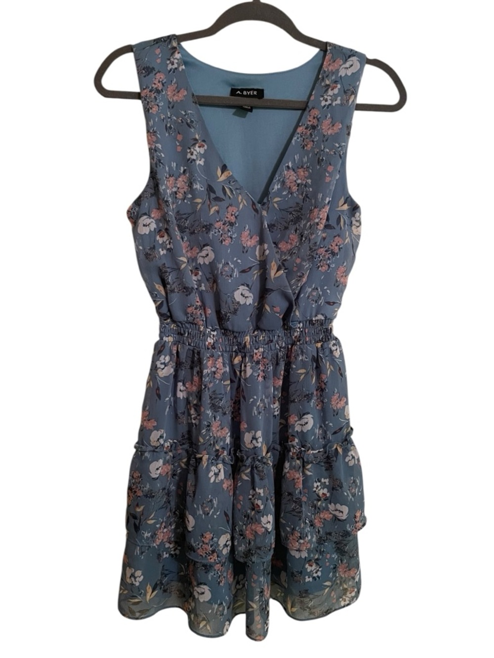 Dusty Blue Floral Dress with Tiered Bottom size M